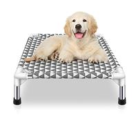 Kuntrust Elevated Outdoor Dog Bed - Cooling Pet Cot, Small Dogs, Grey Triangle Pattern, Stainless Steel Frame, 21" x 5" x 15"