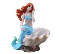 KUNVAMUL Mermaid Figurines Shell Aquarium Ornament Resin Mediterranean Style Mermaid Princess Craft Statue Jewelry Storage Organizer Gifts for Girls,Fish Tank Supplies Accessories (Blue)…