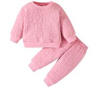 Kunyeah 2pcs Baby Girl Outfit Girl Love Heart Pullover Toddler Sweatshirt Pants Infant Letter Print Long Sleeve Top Pant Set (Pink, 18-24 Months)