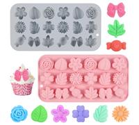 Kunyeah 2Pcs Flower Chocolate Molds Leaves Silicone Mold 18-Cavity Mini Candy Moulds Cute Rose Daisy Baking Mold DIY Crafting Tool for Cookie Gummy Fondant