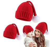 Kunyeah 2Pcs Parent-Child Christmas Hat Warm Winter Beanie Soft Knitted Xmas Cap with Pom-pom Family Matching Hat Red Santa Hat