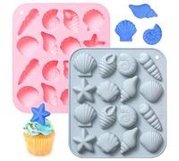 Kunyeah 2Pcs Starfish Shell Chocolate Molds Marine Theme Silicone Mould 16-Cavity Mini Conch Animal Mold Cute Cupcake Decor DIY Crafting Baking Mold for Candy Cookie