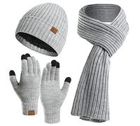 Kunyeah 3PCS Winter Unisex Hat Scarf Gloves Set Warm Knit Beanie Hat Touchscreen Gloves Long Scarf Outfit for Men and Women (Gray)