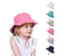 Kunyeah Kids Sun Wide Brim Hat UV Protection Summer Beach Bucket Hat Breathable Adjustable Fisherman Cap for Toddler Boys Girls (Small, Pink)