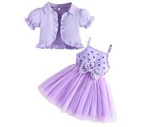 Kunyeah Toddler Girls Dress with Cardigan Baby Summer Tutu Dress Little Girl Sleeveless Tulle Skirts Short Sleeve Ruffle Coat Purple