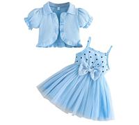 Kunyeah Toddler Girls Dress with Cardigan Baby Summer Tutu Dress Little Girl Sleeveless Tulle Skirts Short Sleeve Ruffle Coat Blue