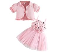 Kunyeah Toddler Girls Dress with Cardigan Baby Summer Tutu Dress Little Girl Sleeveless Tulle Skirts Short Sleeve Ruffle Coat Pink