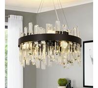 KUNYEEE Modern Crystal Black Chandelier, Round Crystal Pendant Lamp, 8 x E14 Pendant Light for Living Room, Dining Room, Bedroom, Φ40 cm