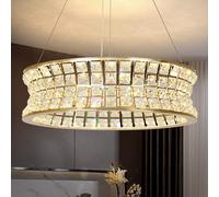 KUNYEEE Modern Crystal Chandelier Gold, LED Round Pendant Light Fixtures, Adjustable Golden Hanging Chandeliers for Foyer, Living Room, Dining Room 40cm