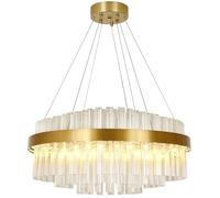KUNYEEE Modern Crystal Chandelier Gold, Round LED Pendant Light Fixtures, 3000K-6000K Dimmable Adjustable Hanging Chandeliers for Foyer, Living Room, Dining Room 60cm