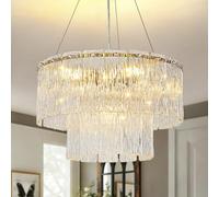 KUNYEEE Modern Crystal Chandelier, Round Glass Raindrop Luxury Pendant Light 2-Tiers Ceiling Hanging, Gold Chandeliers Fixture for Dining Room Living Room E14 x 5, Ø40 cm