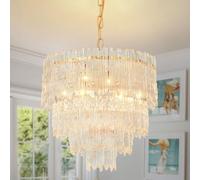 KUNYEEE Modern Crystal Chandelier, Round Glass Raindrop Luxury Pendant Light 4-Tiers Ceiling Hanging, Gold Chandeliers Fixture for Dining Room Living Room E14 x 4, Ø40 cm