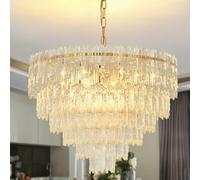 KUNYEEE Modern Crystal Chandelier, Round Glass Raindrop Luxury Pendant Light 6-Tiers Ceiling Hanging, Gold Chandeliers Fixture for Dining Room Living Room E14 x 8, Ø55 cm