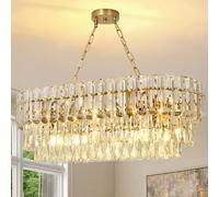 KUNYEEE Modern Crystal Chandelier, Round Luxury Pendant Light 3-Tiers Ceiling Hanging, Gold Chandeliers Light Fixture for Dining Room Living Room E14 x 8, 80x35 cm