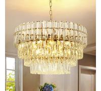 KUNYEEE Modern Crystal Chandelier, Round Luxury Pendant Light 3-Tiers Ceiling Hanging, Gold Chandeliers Light Fixture for Dining Room Living Room E14 x 8, Ø60 cm
