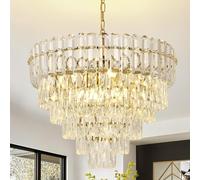 KUNYEEE Modern Crystal Chandelier, Round Luxury Pendant Light 4-Tiers Ceiling Hanging, Gold Chandeliers Light Fixture for Dining Room Living Room E14 x 8, Ø60 cm