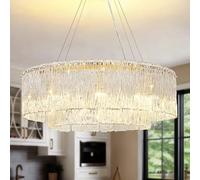 KUNYEEE Modern Crystal Chandeliers, Round Glass Raindrop Chandeliers Pendant Light, Gold Flush Mount Ceiling Light Fixture for Kitchen Island Dining Room Living Room E14 x 8, Ø60 cm
