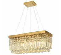 KUNYEEE Modern Crystal Gold Chandelier Pendant Light, Rectangular Crystal Hanging LED Pendant Lighting, 4 x E14 Chandelier Light Fixture for Living Room, Dining Room, Bedroom, 60 x 25 cm