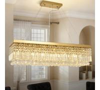 KUNYEEE Modern Crystal Gold Chandelier Pendant Light, Rectangular Crystal Hanging LED Pendant Lighting, 8 x E14 Chandelier Light Fixture for Living Room, Dining Room, Bedroom, 100 x 30 cm