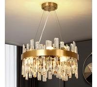 KUNYEEE Modern Crystal Gold Chandelier, Round Crystal Pendant Lamp, 8 x E14 Pendant Light for Living Room, Dining Room, Bedroom, Φ40 cm