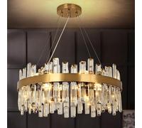 KUNYEEE Modern Crystal Pendant Light Gold Chandelier, Round Crystal Pendant lamp, 12 x E14 Ceiling Hanging Fixture for Living Room, Dining Room, Bedroom, Φ60 cm