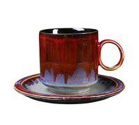 KUNYOS 150ml Retro Ceramic Coffee Cup and Saucer Set, Handmade Glossy Kiln-Changed Lace Coffee Cup and Tea Cup, Mugs for Enjoying Leisure Time, Great Gift and Present(红,Cup Set)