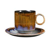 KUNYOS 150ml Retro Ceramic Coffee Cup and Saucer Set, Handmade Glossy Kiln-Changed Lace Coffee Cup and Tea Cup, Mugs for Enjoying Leisure Time, Great Gift and Present(黄,Cup Set)