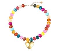 KUNYOS 1pc Beach Multi-color Resin Necklace Handmade Weave Beaded Chunky Heart Pendant Choker Boho Neckalce