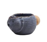 KUNYOS 280ml Animal Ceramic Coffee Cup, Creative Handmade Retro Stoneware Tea Cup, Round Wooden Handle, Mugs for Enjoy Leisure Time, Gift and Present(Blue,Hedgehog)