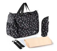 KUNYOS 3-Piece Baby Diaper Changing Tote Bag Set (Changing Pad、Carrying Strap) Wear-Resistant and Waterproof Partitioned Storage Multi-Function Travel/Commuting Practical Gift for Newborns(Black)