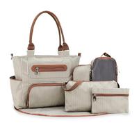 KUNYOS 7-piece set, baby changing tote bag, multi-functional partition diaper, large capacity suitable for mothers, for outdoor travel and hospital storage, good gift for newborns(Khaki)