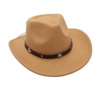 KUNYOS Adult women's and men's western cowboy hats with wide brim and flat top felt style for masquerade and role-playing party accessories(Khaki)