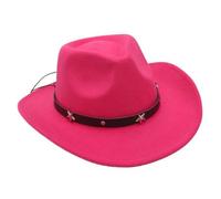 KUNYOS Adult women's and men's western cowboy hats with wide brim and flat top felt style for masquerade and role-playing party accessories(Rosy)