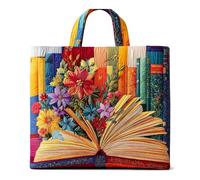 KUNYOS Book Print Quilted Tote Bags for Women, Multi-Size Top Handle Daily Handbag (U2,Vert.(13.4"×3.9"×15.7"))