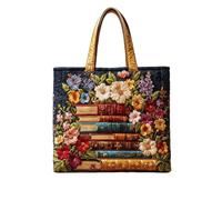KUNYOS Book Series Vintage Art Print Quilted Tote Bag for Women, Large Capacity Quilted Top-Handle Bag, Quilted Bag for Shopping, Travel, Beach, School & Daily Use (Horiz.M(15.0"×3.9"×13.8"),G)