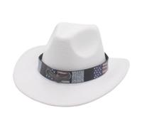 KUNYOS Cowboy hat, wide brim flat top western cowboy hat, stars and stripes accessories, party props suitable for men and women(White)