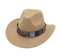 KUNYOS Cowboy hat, wide brim flat top western cowboy hat, stars and stripes accessories, party props suitable for men and women(Khaki)