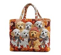 KUNYOS Dog Print Quilted Tote Bags for Women, Multi-Size Top Handle Daily Handbag (H,Horiz.L(16.9"×3.9"×15.7"))