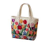 KUNYOS Floral Series Vintage Art Print Quilted Tote Bag for Women, Large Capacity Quilted Top-Handle Bag, Quilted Bag for Shopping, Travel, Beach, School & Daily Use (Q, Horiz.L(16.9"×3.9"×15.7"))
