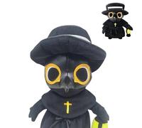 KUNYOS Plague Doctor Plush Toy, 25cm Spooky Cute Stuffed Plushie Pillow Doll, Soft Fluffy Halloween Hugging Cushion Decor, Present for Kids and Adults(BLACK S)
