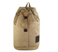 KUNYOS Retro Aged Waxed Canvas And Crazy Horse Leather Bucket-shaped Backpack, Extra Large Capacity Can Hold A 15.6-inch Computer, Water-repellent, Multi-zone Storage(Khaki,Small 26x45x26cm)
