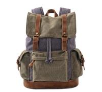 KUNYOS Retro Distressed Waxed Canvas Crazy Horse Leather Spliced clamshell Backpack, Large Capacity Can Accommodate A 14-inch Computer, Water-repellent And Wear-resistant(Dark Grey Army Gre)
