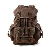 KUNYOS Retro waxed canvas & crazy horse leather backpack, large capacity, 17.7-inch laptop compartment. Multi-pocket unisex bag for travel, hiking, camping, commuting(Waxed coffee)