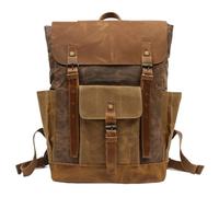 KUNYOS Retro Waxed Canvas Crazy Horse Leather Flip Backpack Large Capacity 16.5-inch Computer Compartment Backpack Unisex Multi-pocket Outdoor Travel Hiking Camping Casual Commuting Student(Coffee)