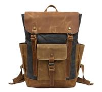 KUNYOS Retro Waxed Canvas Crazy Horse Leather Flip Backpack Large Capacity 16.5-inch Computer Compartment Backpack Unisex Multi-pocket Outdoor Travel Hiking Camping Casual Commuting Student(Gray)