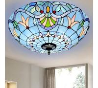 KUNYOS Tiffany Ceiling Light Fixture Semi Flush Mount Vintage Blue Stained Glass Shade Ceiling Lamp Chandeliers Light for Bedroom Kitchen Dining Living Room Entry Hallway,50cm