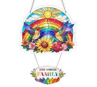 KUNYUTECH Personalised Acrylic Puzzle Suncatcher Kit, Rainbow Hummingbird Stained Glass Style Window Hanging with Custom Text, DIY Sun Catcher Puzzle Gift for Mum, Grandma & Home Decor