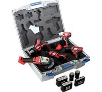 Kunzer 7AWK14 Cordless Tool Box 12 V/18 V with Ratchet, Drill and Impact Wrench, Foxtail, Angle Grinder, Batteries, Chargers, 14 Pieces