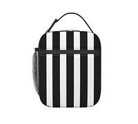 KUOAICY Black and White Stripe Lunch Box Reusable Insulated Totes Lunch Bag Thermal Cooler For Boy Girls School Men Women Beach Picnic Travel