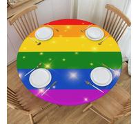 KUOAICY Rainbow Pride Gay Round Tablecloth Elastic Fitted Edge Table Cover Washable Reusable for Kitchen Dining Picnic Party Fit Table 45-50